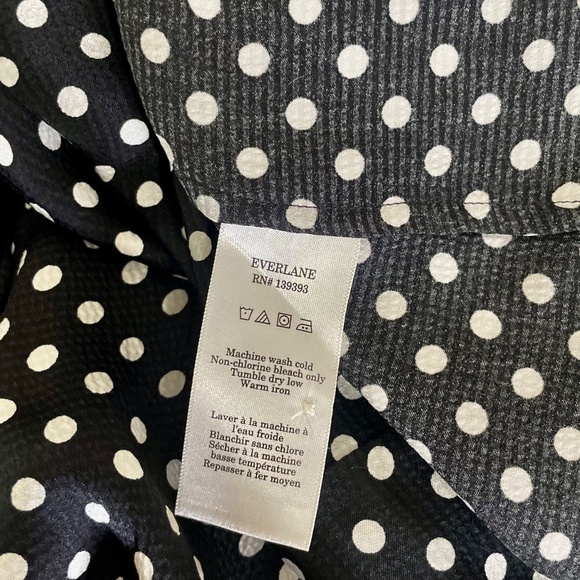 EVERLANE The Hammered Satin Shirt Dress Black Polka Dot Shirtdress Preppy Size 0 - Picture 13 of 15